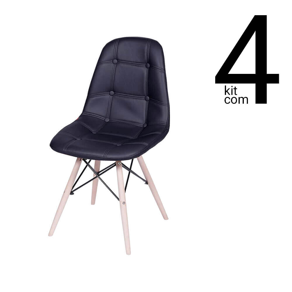 Conjunto 4 Cadeiras Eames DSW Botonê - Preta