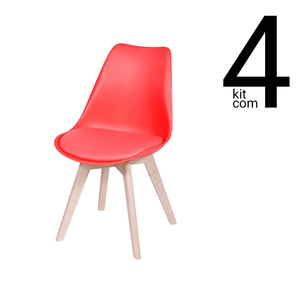 Conjunto 4 Cadeiras Saarinen Wood - Vermelha