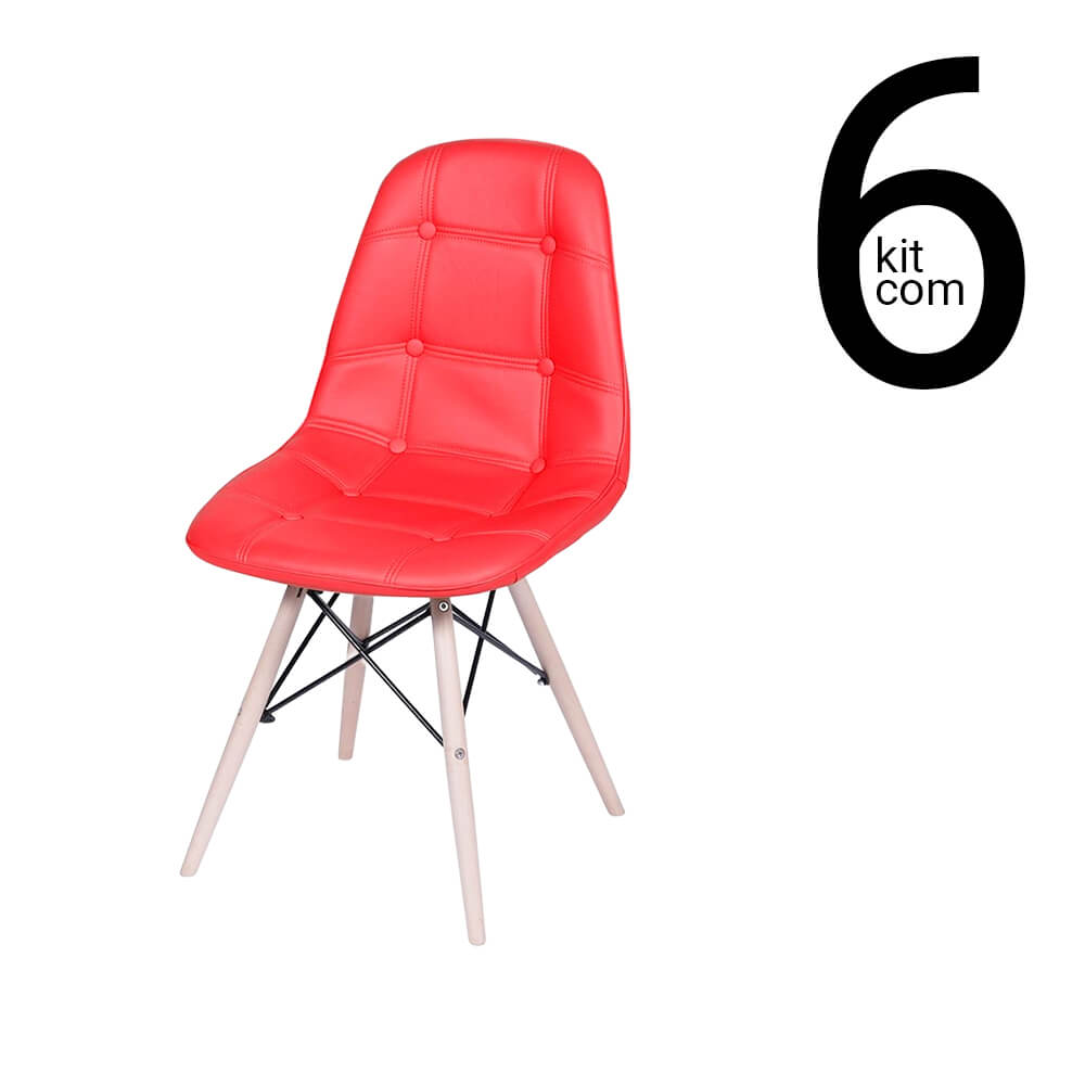 Conjunto 6 Cadeiras Eames DSW Botonê - Vermelha