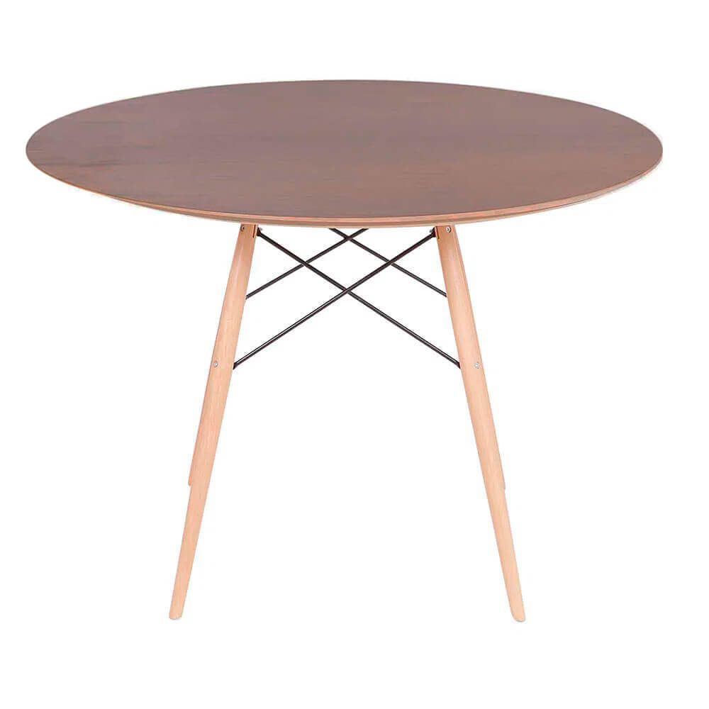 Conjunto Mesa Eames Eiffel DSW Redonda Imbuia 90cm + 4 Cadeiras Eames DSW - Vermelha