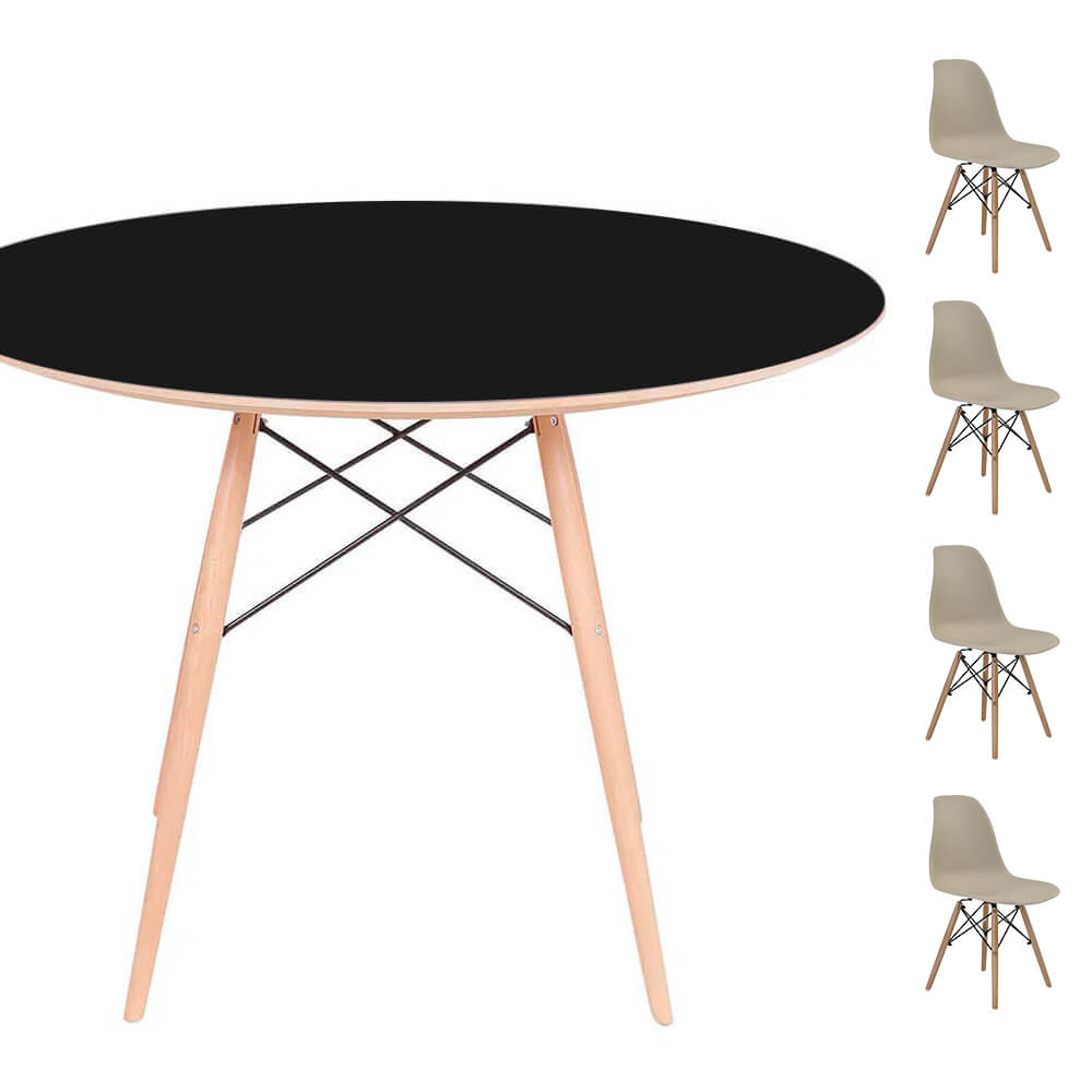 Conjunto Mesa Eames Eiffel DSW Redonda Preta 120cm + 4 Cadeiras Eames DSW - Fendi