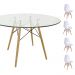 Conjunto Mesa Eames Eiffel Redonda Vidro 120cm + 4 Cadeiras Eames DSW - Branca