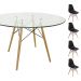Conjunto Mesa Eames Eiffel Redonda Vidro 120cm + 4 Cadeiras Eames DSW - Preta