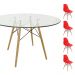 Conjunto Mesa Eames Eiffel Redonda Vidro 120cm + 4 Cadeiras Eames DSW - Vermelha