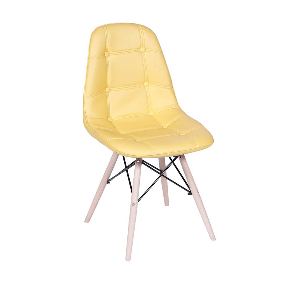 Conjunto Mesa Eames Eiffel Redonda Vidro 120cm + 4 Cadeiras Eames DSW Botonê - Amarela