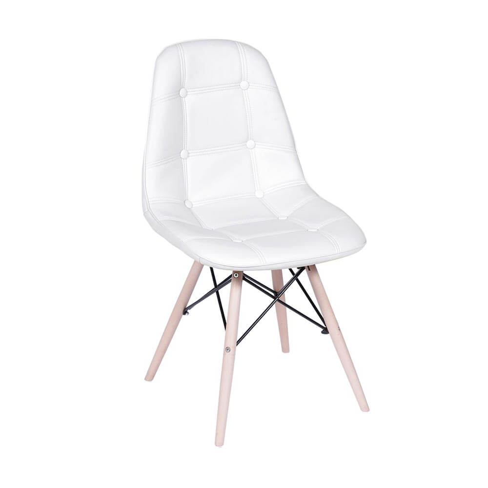 Conjunto Mesa Eames Eiffel Redonda Vidro 120cm + 4 Cadeiras Eames DSW Botonê - Branca