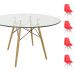 Conjunto Mesa Eames Eiffel Redonda Vidro 120cm + 4 Cadeiras Eames DSW Botonê - Vermelha