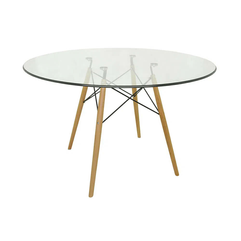Conjunto Mesa Eames Eiffel Redonda Vidro 120cm + 4 Cadeiras Eames DSW Botonê - Vermelha