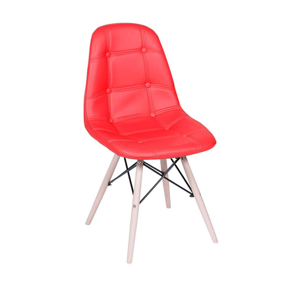 Conjunto Mesa Eames Eiffel Redonda Vidro 120cm + 4 Cadeiras Eames DSW Botonê - Vermelha