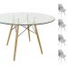 Conjunto Mesa Eames Eiffel Redonda Vidro 120cm + 4 Cadeiras Saarinen Wood - Cinza