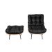 Conjunto Poltrona Costela com Puff PU - Preto