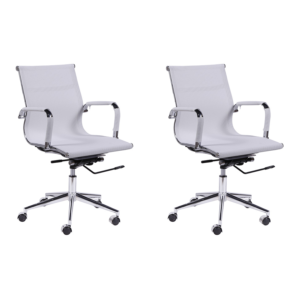 Conjunto com 2 Cadeiras de Escritório Secretária Giratória Milão I Branco