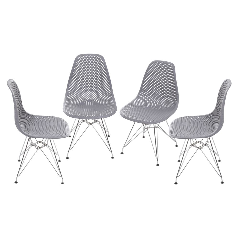 KIT 04 CADEIRAS 1119 PP CINZA BASE METAL
