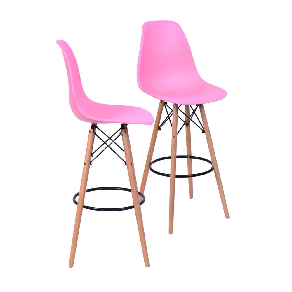 KIT 2 BANQUETAS 6602 PP ROSA BASE MADEIRA