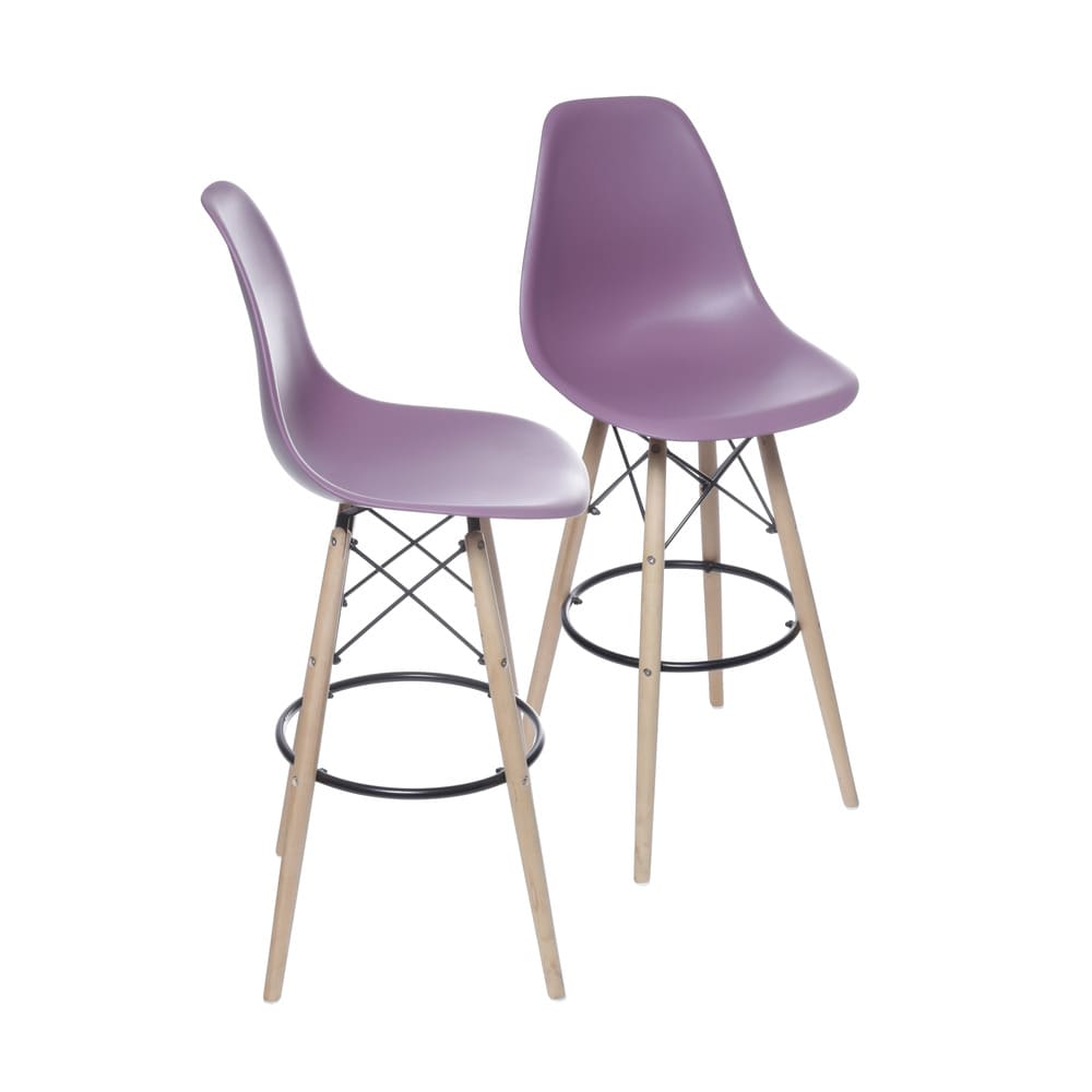 KIT 2 BANQUETAS 6602 PP ROXA BASE MADEIRA