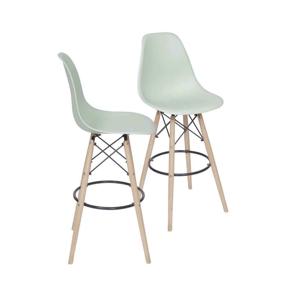 KIT 2 BANQUETAS 6602 PP VERDE CLARO BASE MADEIRA