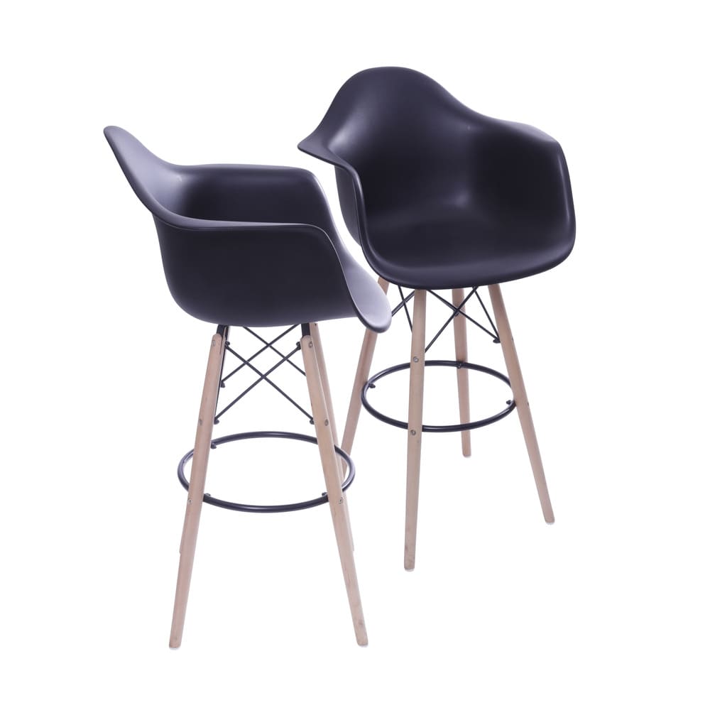 KIT 2 BANQUETAS 6602PP COM BRACO PRETA BASE MADEIRA