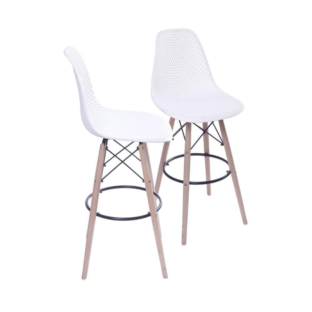 KIT 2 BANQUETAS 6619 PP BRANCA BASE MADEIRA