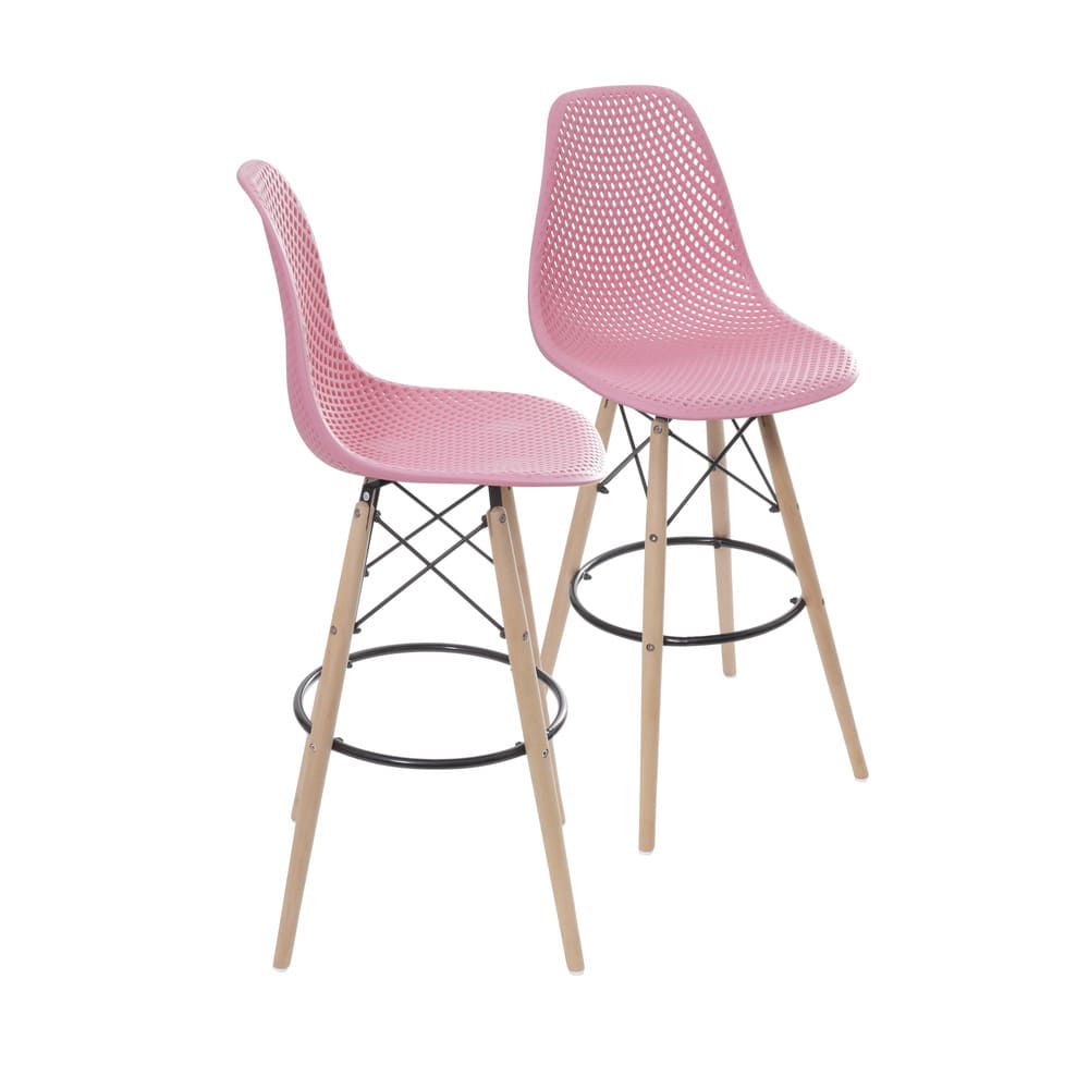 KIT 2 BANQUETAS 6619 PP ROSA BASE MADEIRA