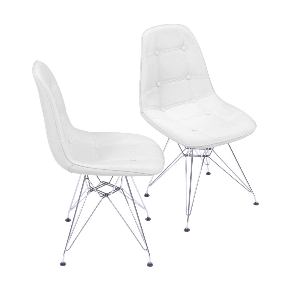 Kit 2 Cadeiras Dkr Botonê Cor Branca - Base Cromada