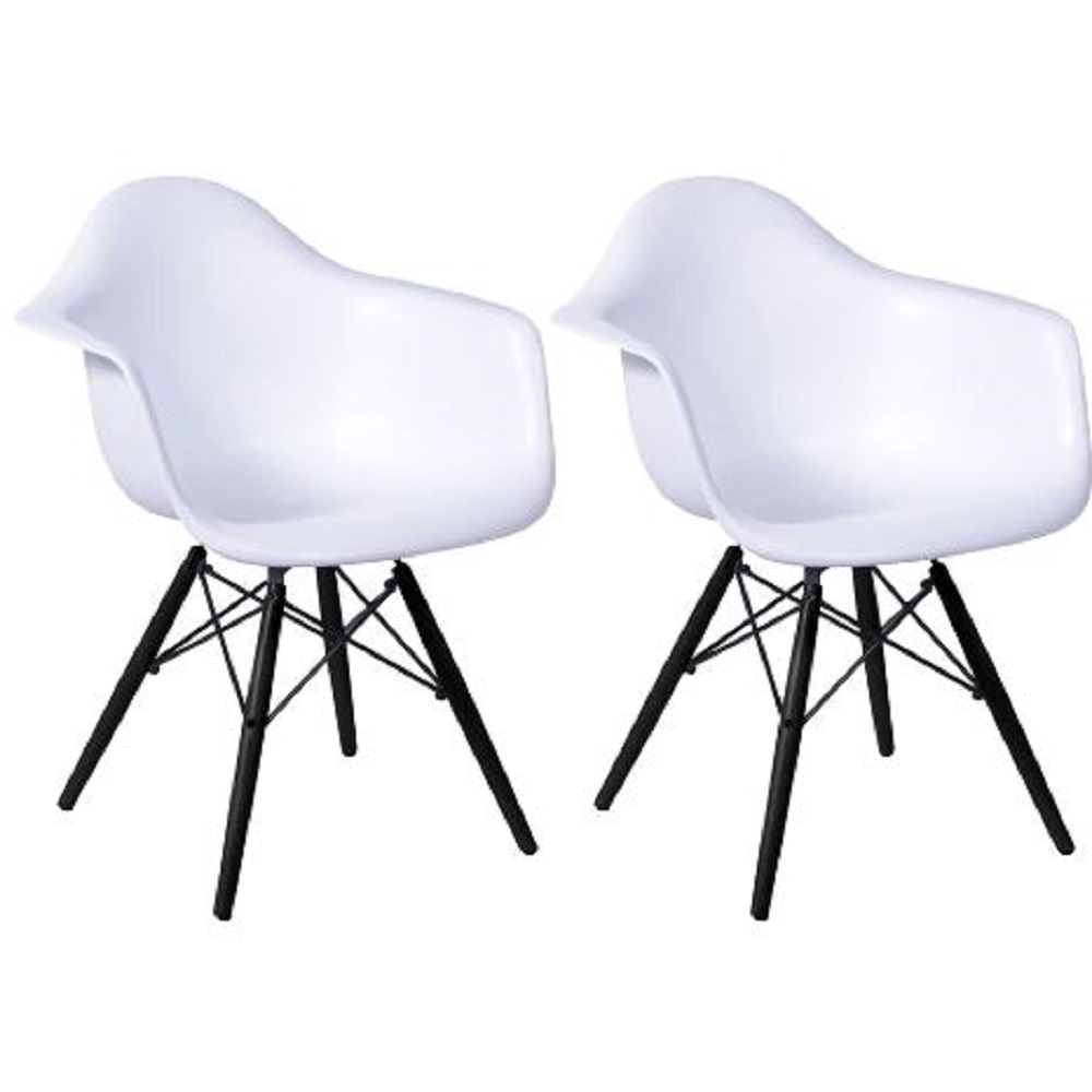 Kit 2 Cadeiras Sala De Jantar DKR Branca Base Madeira Preta