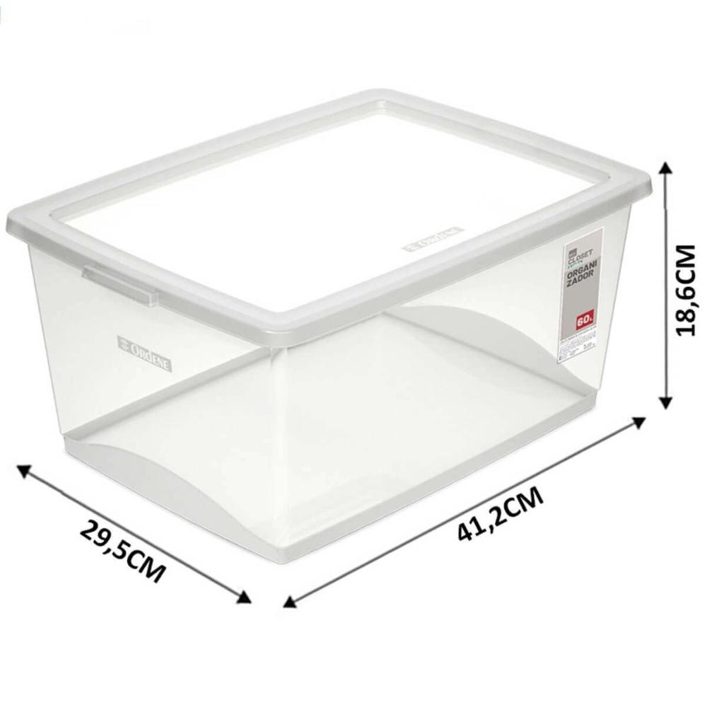 12 Caixas Organizadoras com Tampa 15L Plástica Retangular My Closet Ordene Multiuso