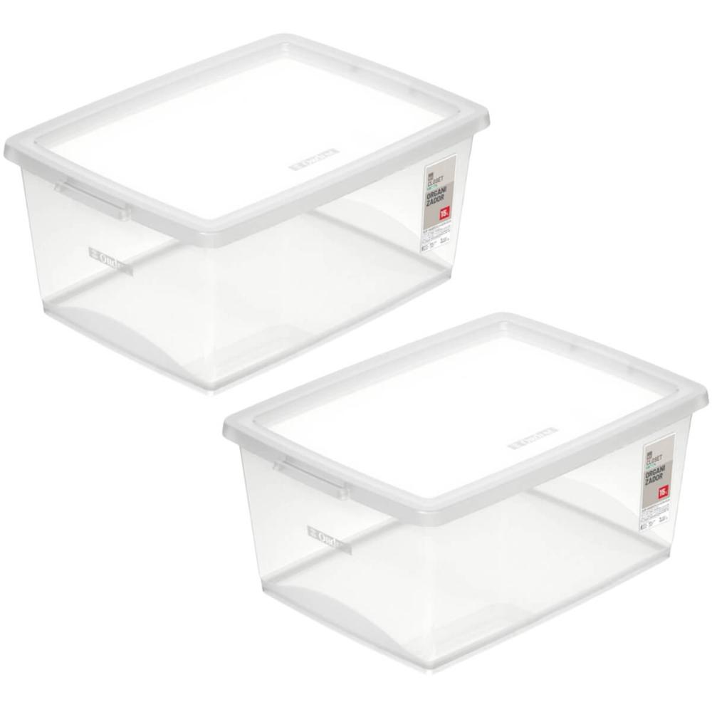 2 Caixas Organizadoras Plástica 15L com Tampa Ordene My Closet Retangular Transparente