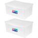 2 Caixas Organizadoras Plásticas 65L Tampa com Trava Empilháveis Transparentes Radical Color