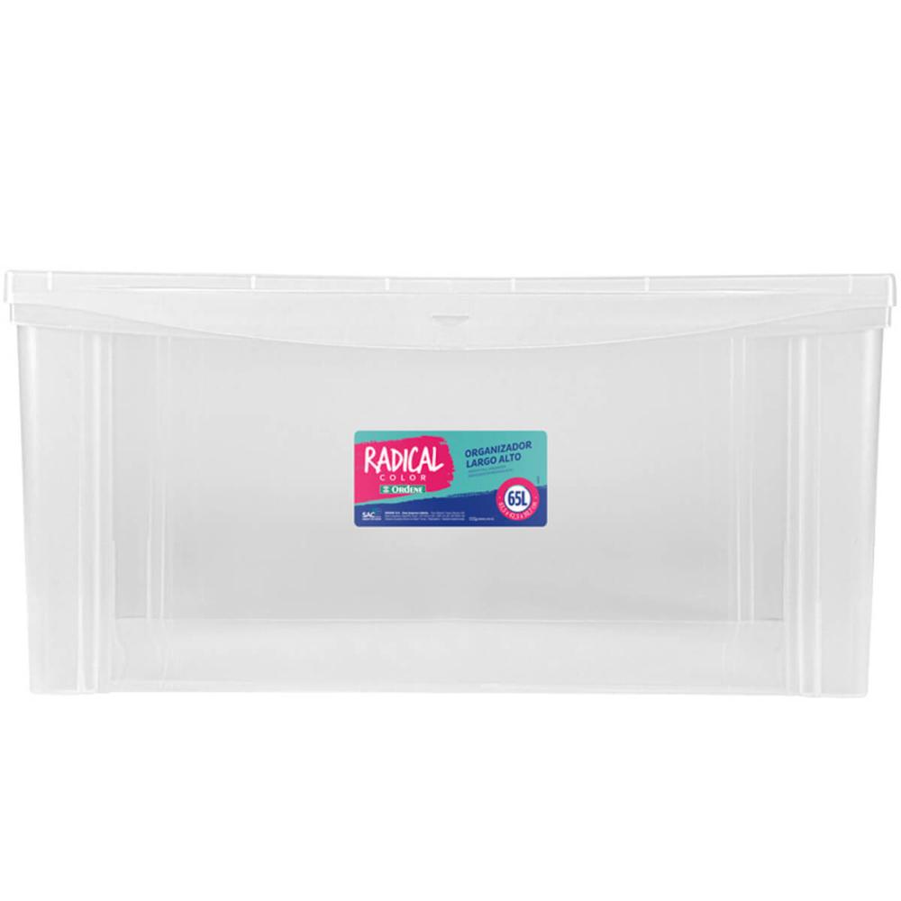 2 Caixas Organizadoras Plásticas 65L Tampa com Trava Empilháveis Transparentes Radical Color