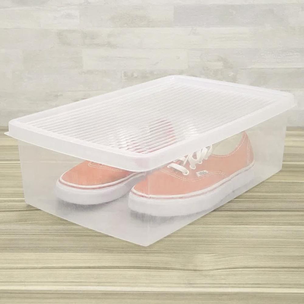 2 Caixas Plásticas Organizadoras com Tampa para Sapatos Calçados 38 a 46 Empilháveis Ordene