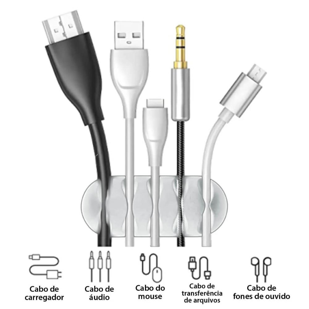 2 Organizador de 5 Cabos e Fios Adesivo Emborrachado Branco Ordene 6,5cm Aplik