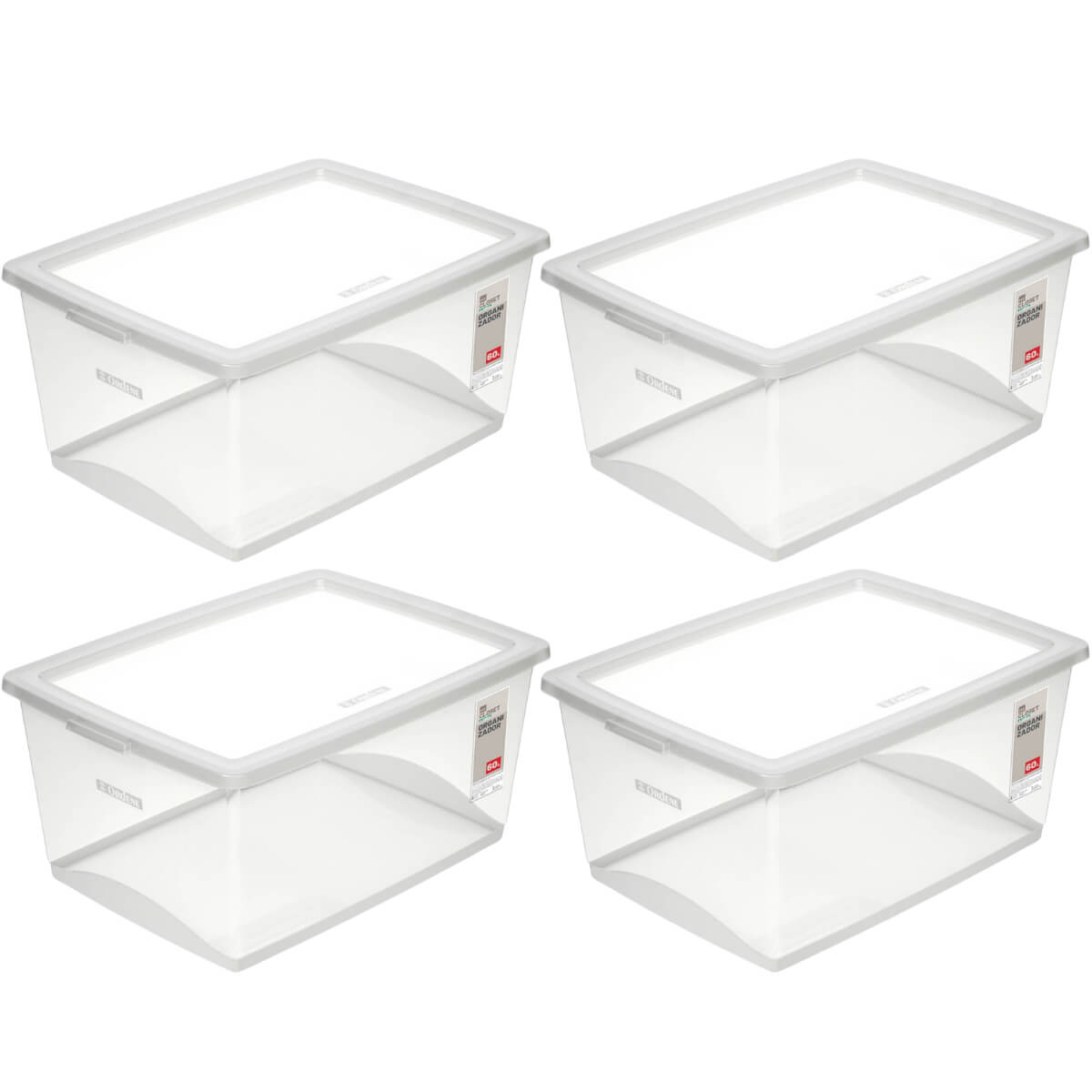 4 Caixas Plásticas 60L Organizadoras com Tampa My Closet Ordene Empilháveis