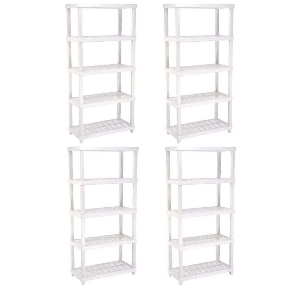 4 Estantes Modular 5 Prateleiras Câmara Fria Até 250kg Multiuso Ordene Branca Plástica