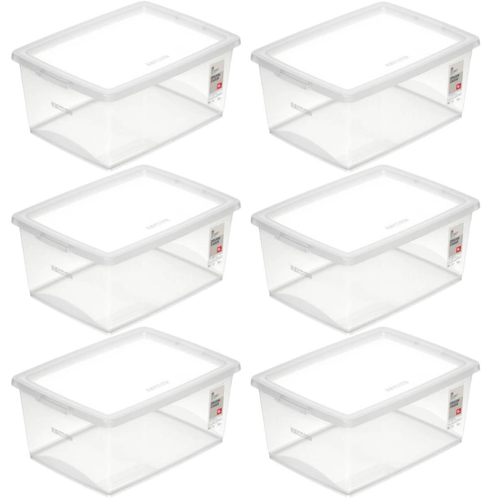 6 Caixas Organizadoras 15L Plástico Empilháveis com Tampa My Closet Ordene Multiuso Transparente