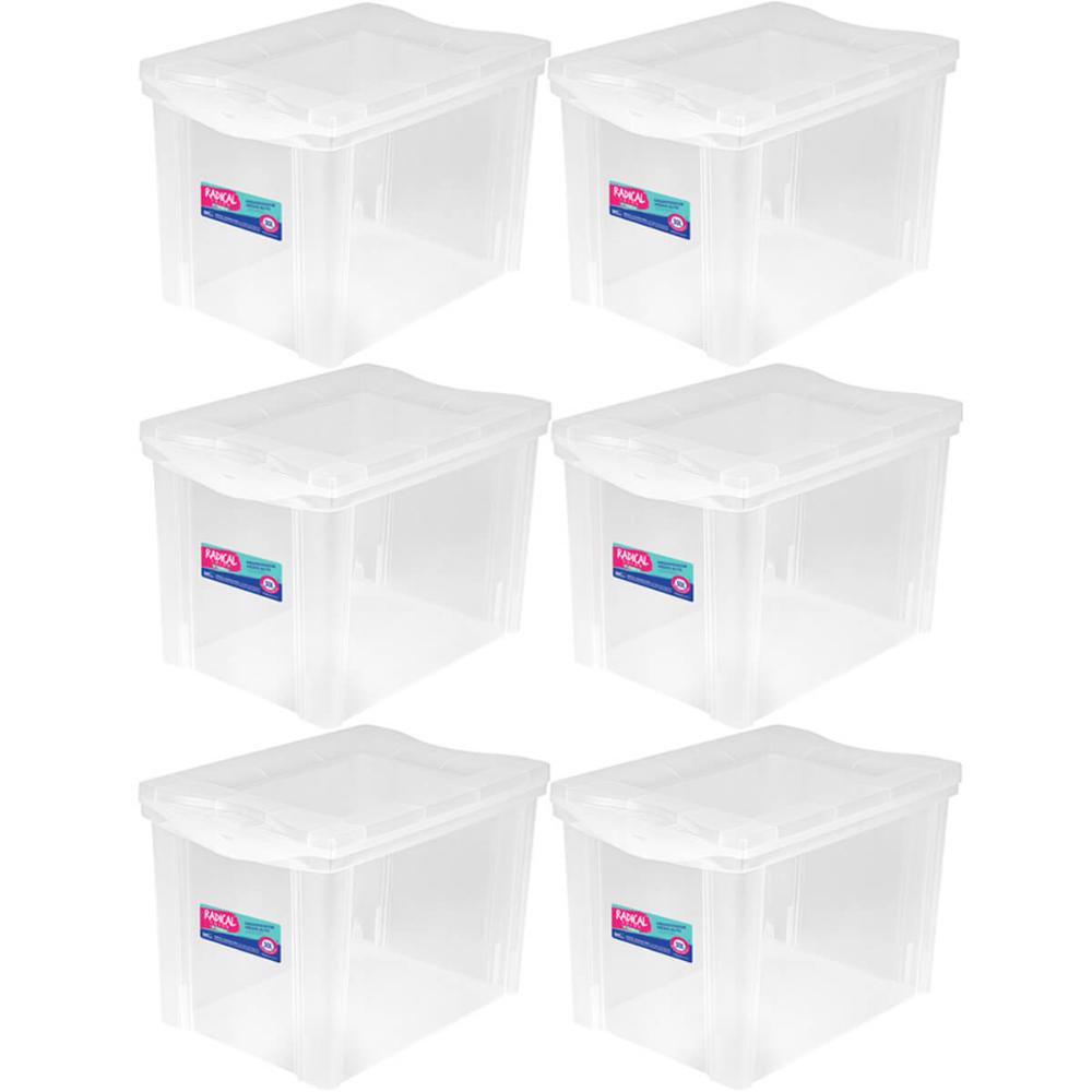 6 Caixas Organizadoras Plásticas Média Alta 30L Ordene Transparentes Radical Color