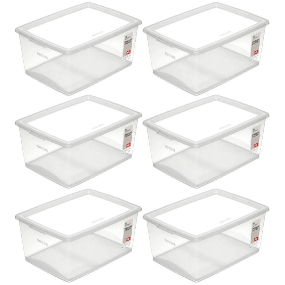 6 Caixas Organizadoras com Tampa 30L Empilháveis Click Ordene de Plástico