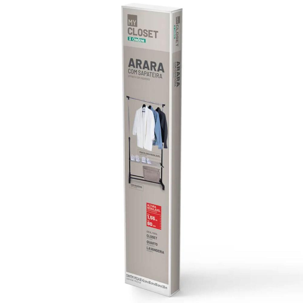 Arara Sapateira Regulável 80 a 155cm Ordene Expositor Calçados Closet Rodinhas My Closet