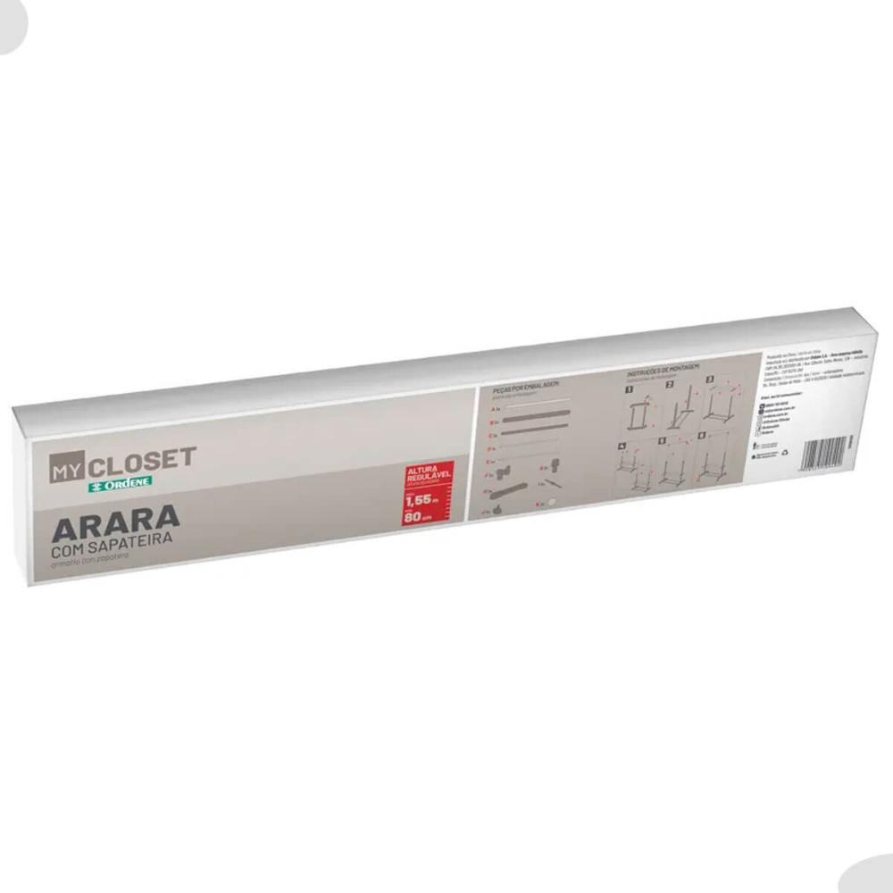 Arara Sapateira Regulável 80 a 155cm Ordene Expositor Calçados Closet Rodinhas My Closet