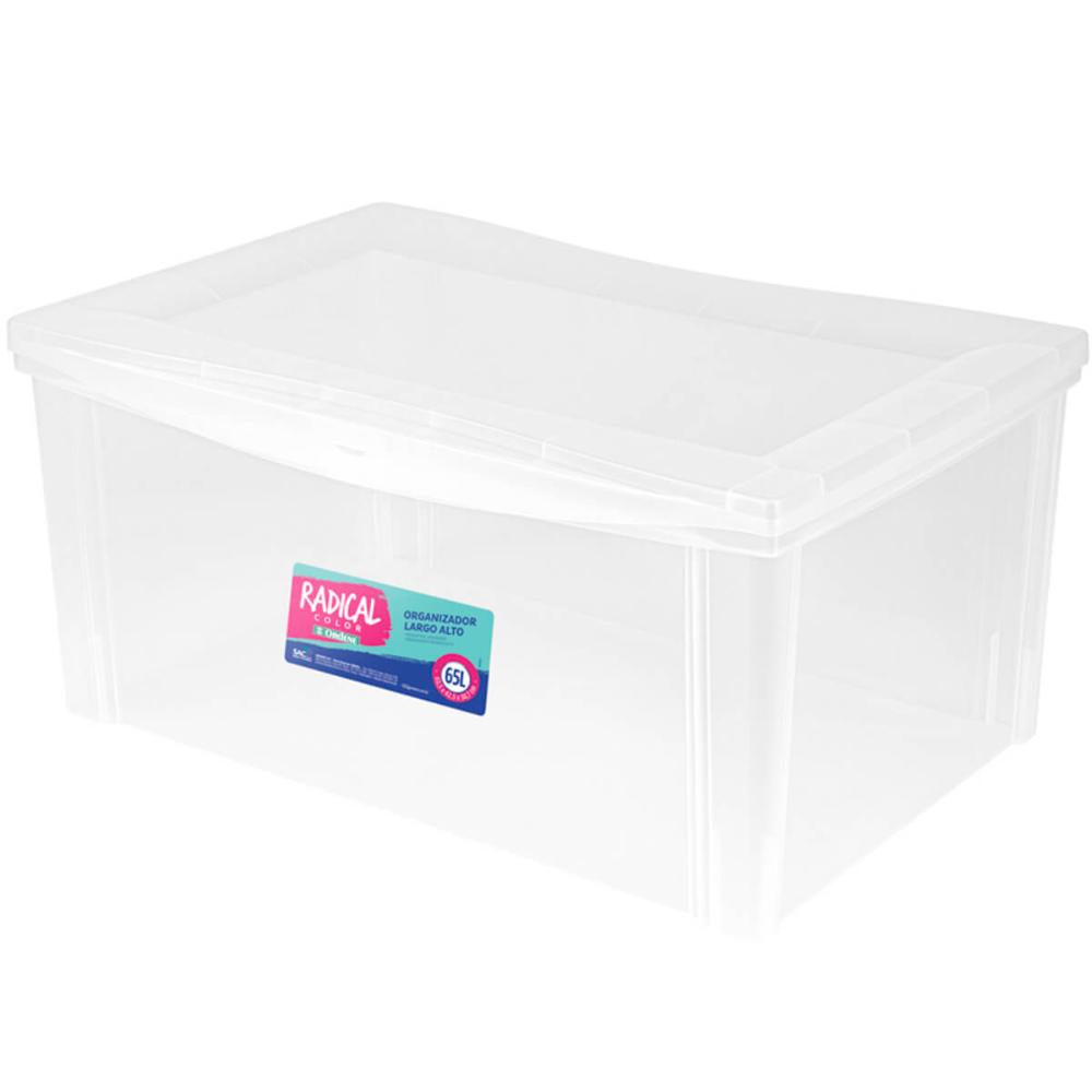 Caixa Organizadora Plástica Transparente 65L Tampa com Trava Radical Color Ordene Multiuso