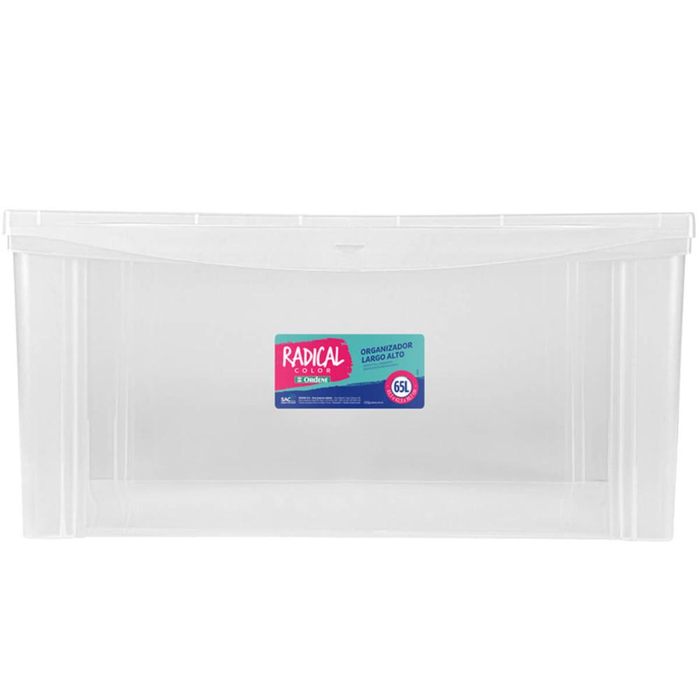 Caixa Organizadora Plástica Transparente 65L Tampa com Trava Radical Color Ordene Multiuso