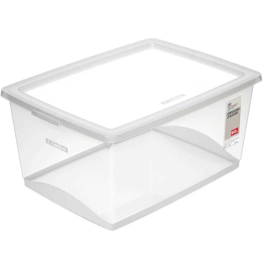 Caixa Organizadora de Plástico 60L com Tampa My Closet Ordene Transparente Retangular Gigante