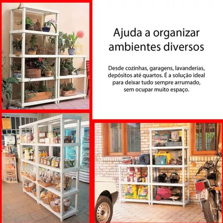 Estante Modular Plástica 5 Prateleiras Câmara Fria Até 250kg Multiuso Ordene Branca