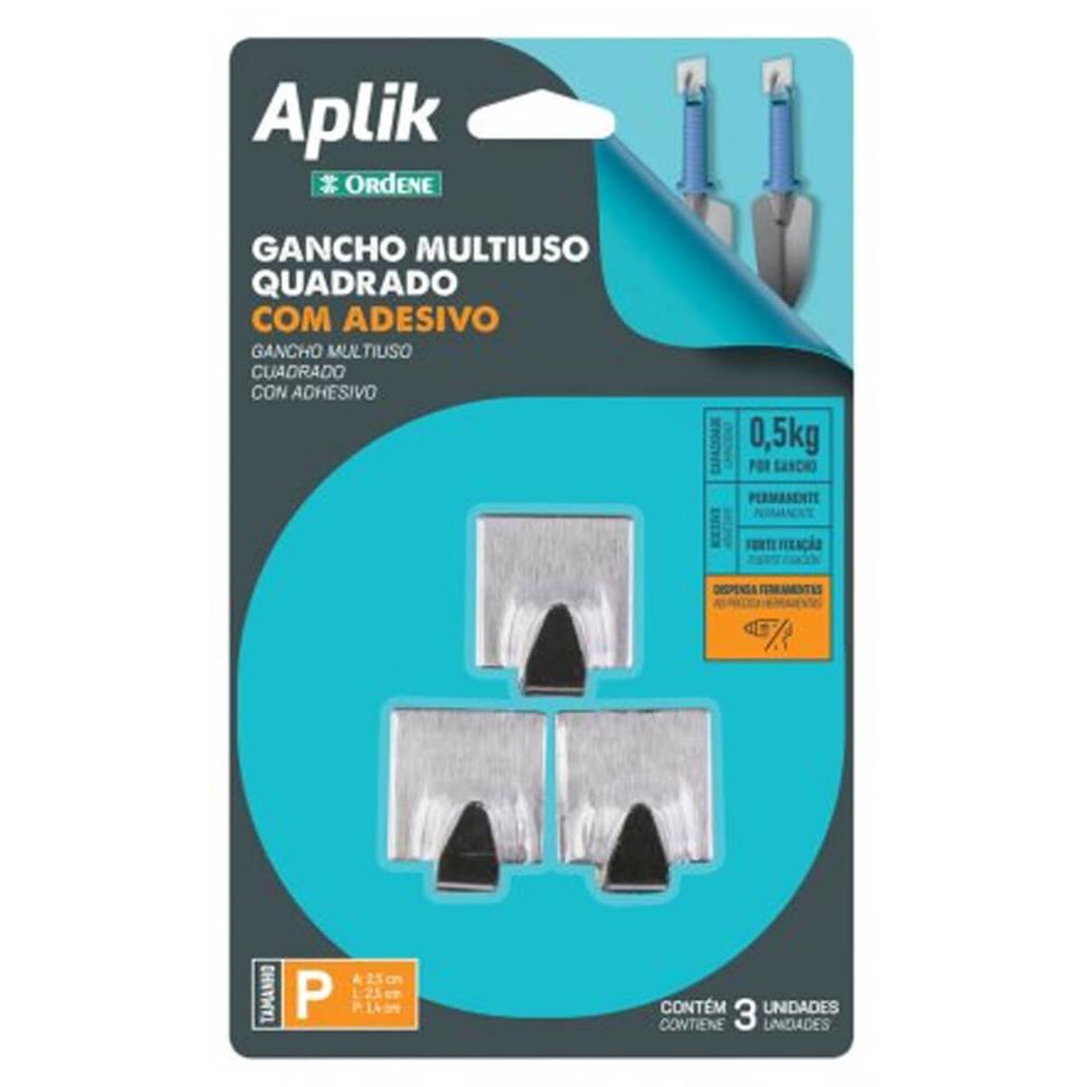 Gancho Adesivo Inox Quadrado P Aplik Autocolante de Parede 5