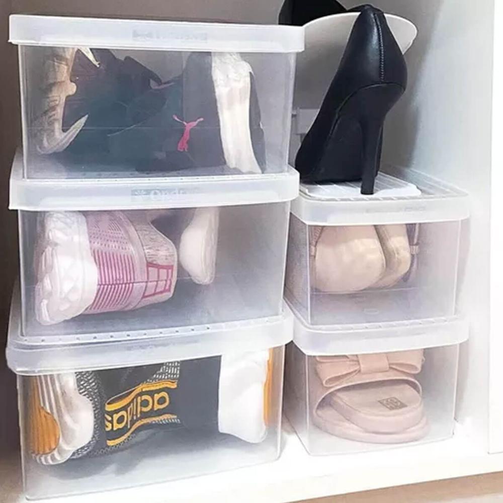 Kit 12 Caixas de Sapato Ordene Pequena 28 a 34 Empilhável Transparente