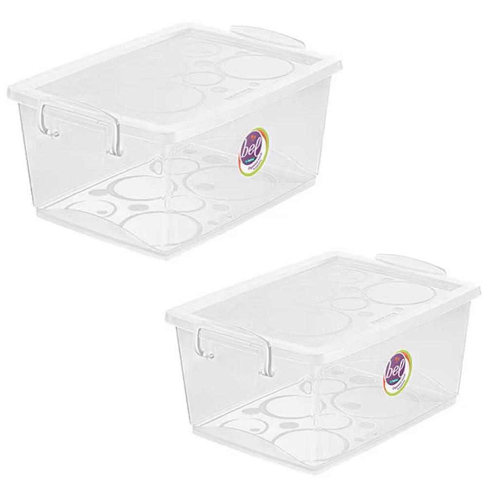 Kit 2 Caixas Organizadoras com Travas e Alças Laterais 4L Bel Ordene Casa Closet