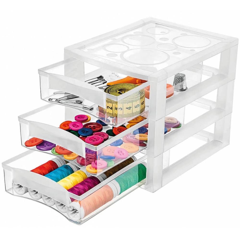 Kit 2 Gaveteiros Plástico 3 Gavetas Ordene 16,5x13x13,5cm Porta Objetos Acessórios Cristal Bel