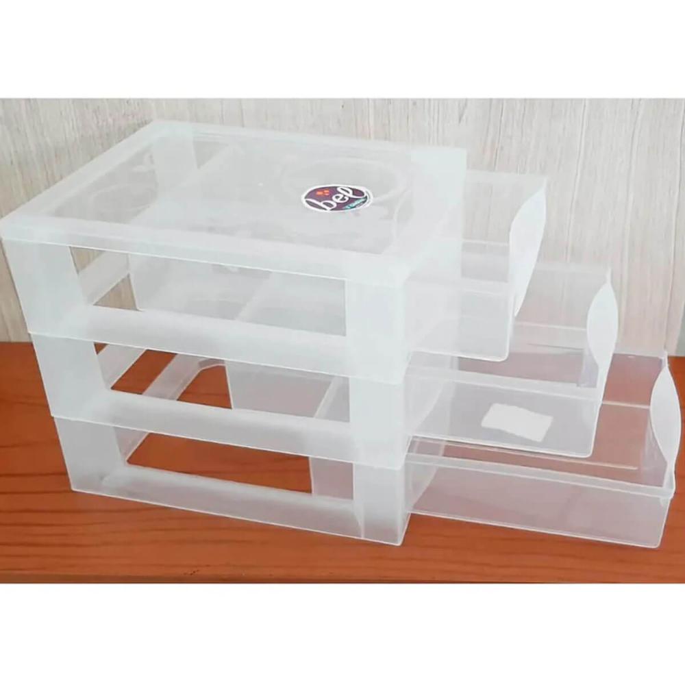 Kit 2 Gaveteiros Plástico 3 Gavetas Ordene 16,5x13x13,5cm Porta Objetos Acessórios Cristal Bel
