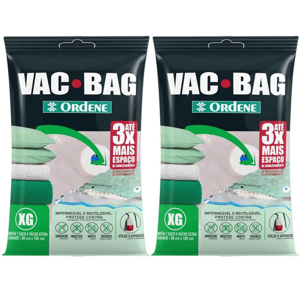 Kit 2 Vac Bag Extra Grande 80x100cm 1 Saco à Vacuo para Edredom Ordene Transparente