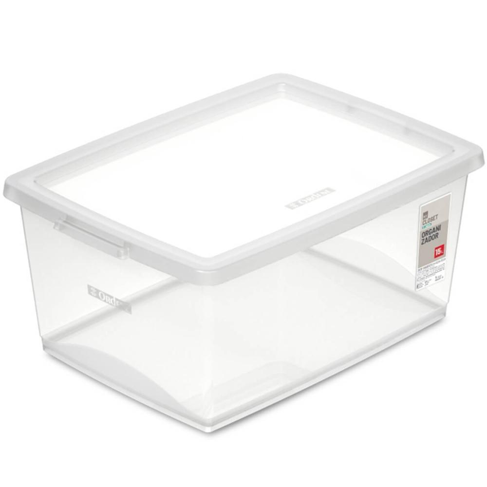 Kit 3 Caixas Organizadoras 15L Plástico com Tampa My Closet Ordene Transparente Retangular