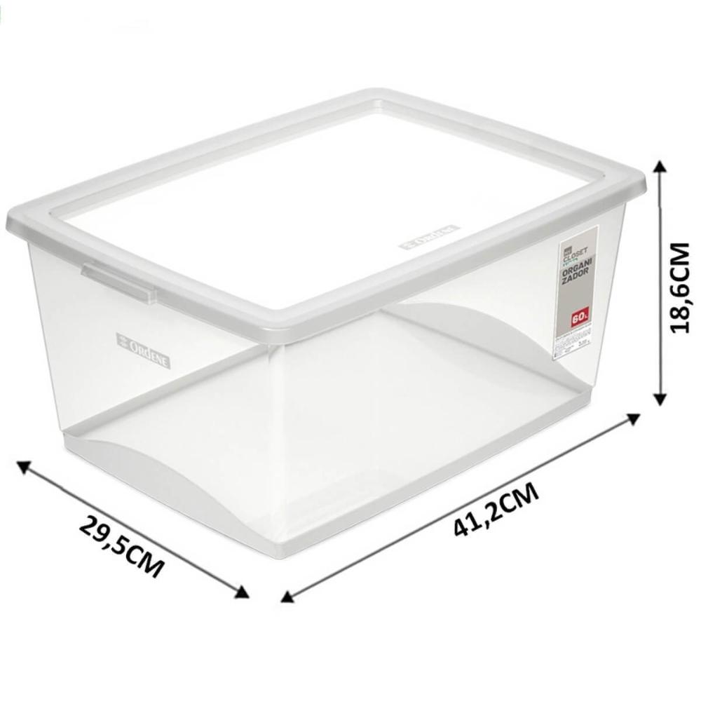 Kit 3 Caixas Organizadoras 15L Plástico com Tampa My Closet Ordene Transparente Retangular